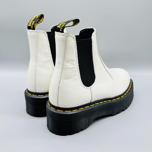 Dr Martens Boots Womens 7 White Leather Chelsea 2976 Quad Platform Retro Slip On - Picture 9 of 12